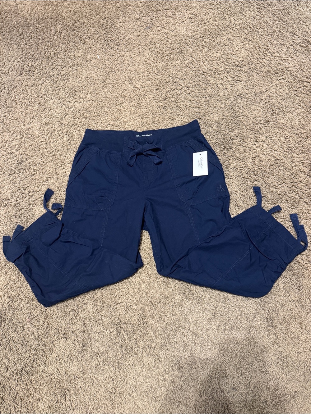 NWT Calvin Klein Jeans Navy Capris with Drawstring Waist